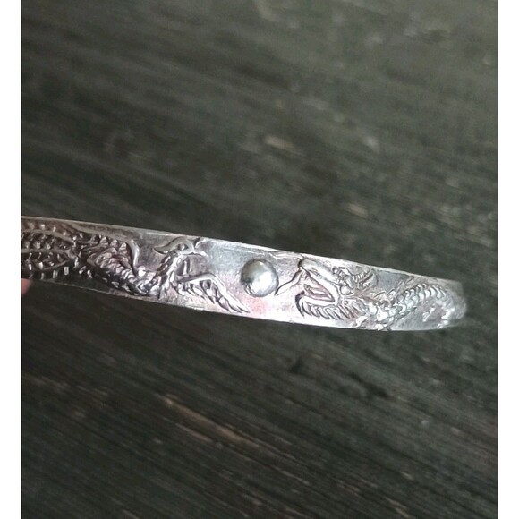 RARE Vintage 1940s Saigon Argent Handmade 900 Silver Dragon  Chinese Antique Fine Silver Stamped Dragon Phoenix Cuff